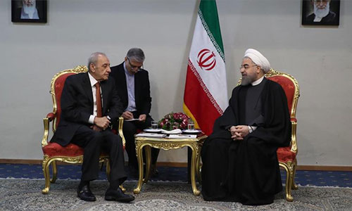 Nabih Berri con Hassan Rohani El presidente del parlamento libanés agradece a la República Islámica por su apoyo